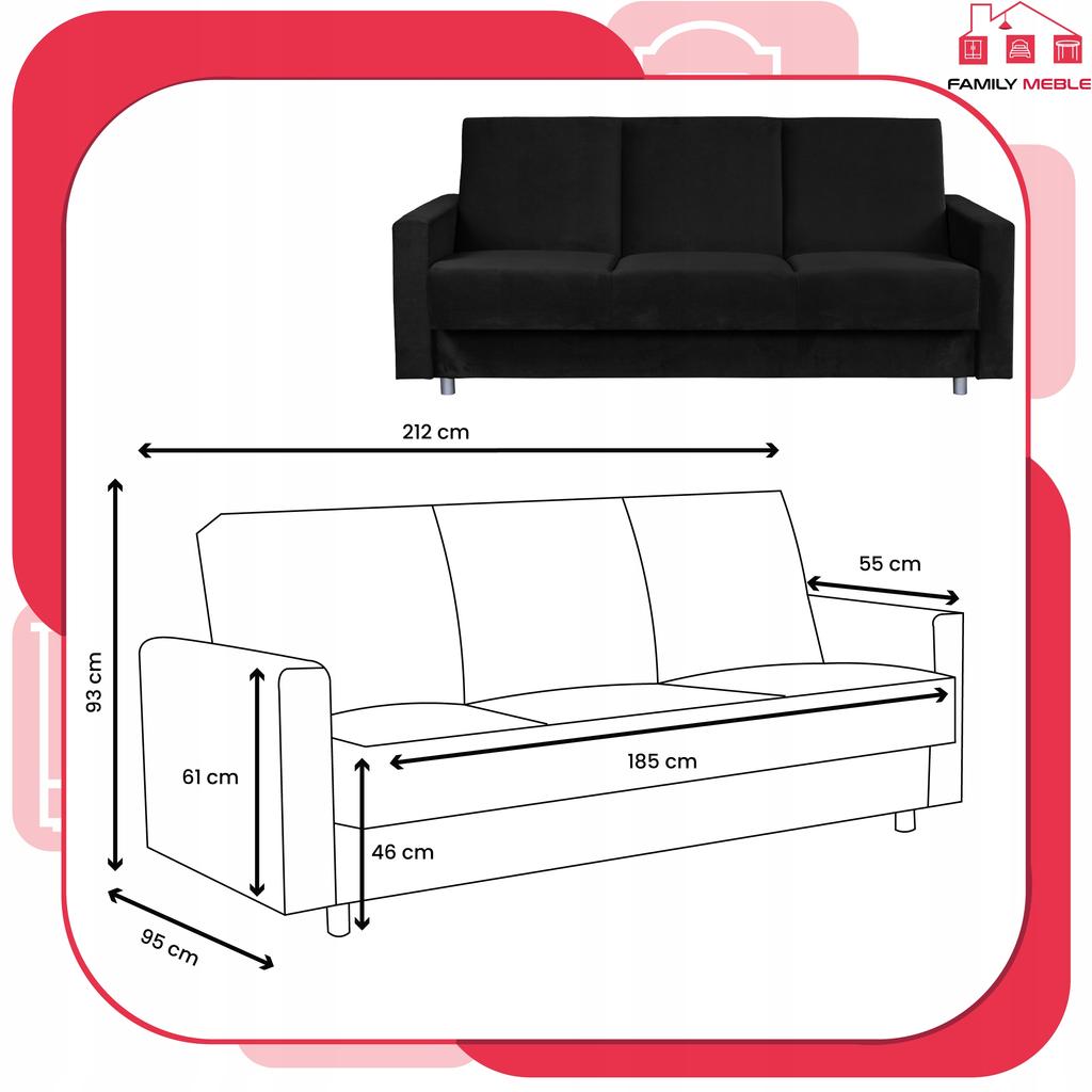 Sofa Sofa Alicja Sofa Bed Bonell Bed Family Furniture Black