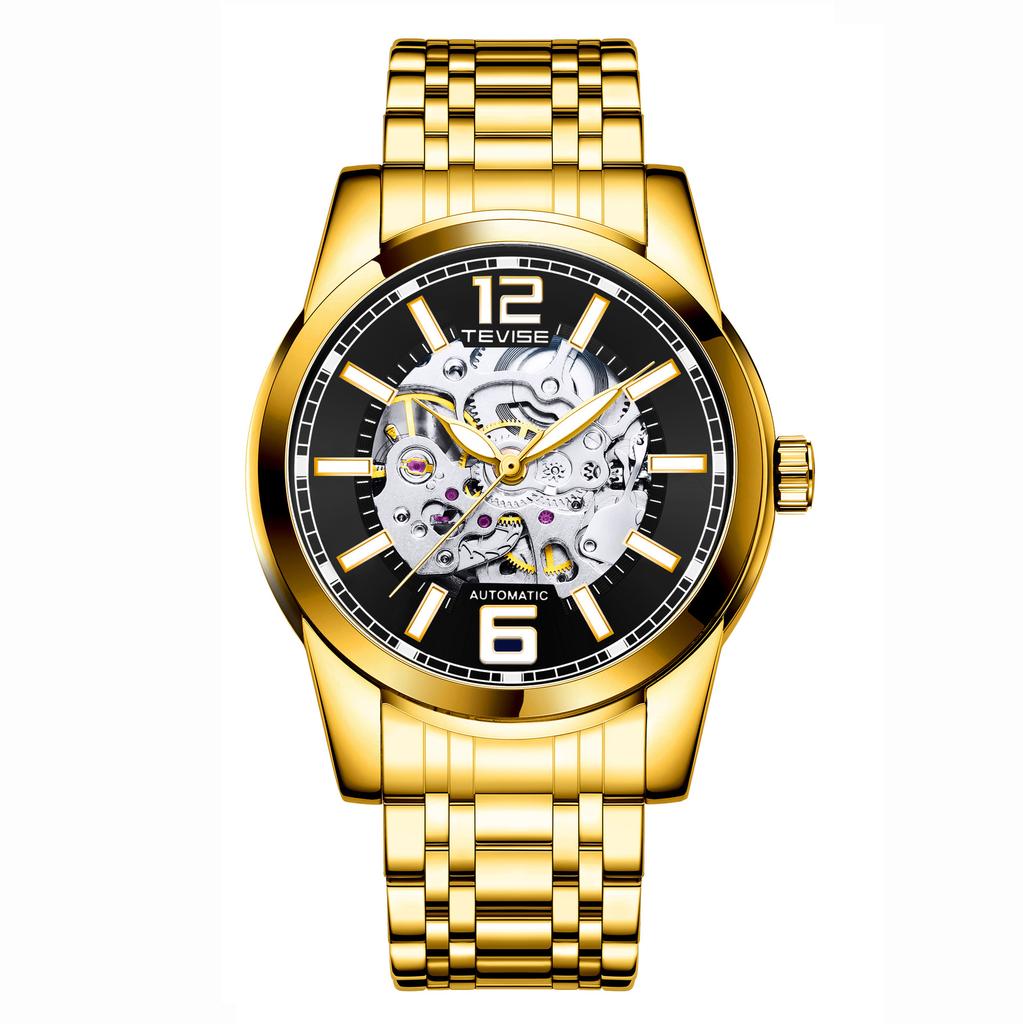 TEVISE Mechanical Watch Men Skeleton Watch Fashion Business Automatic Watch Luminous Waterproof Wristwatch for Men