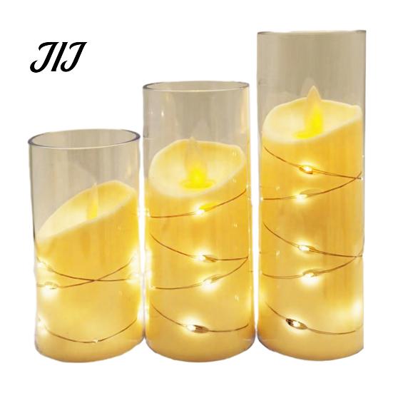 Decorative Led Lights for Home Decor Flameless LED Candles, Battery Operated Acrylic Pillar Candles with Embedded Tea Living Room String, Flickering