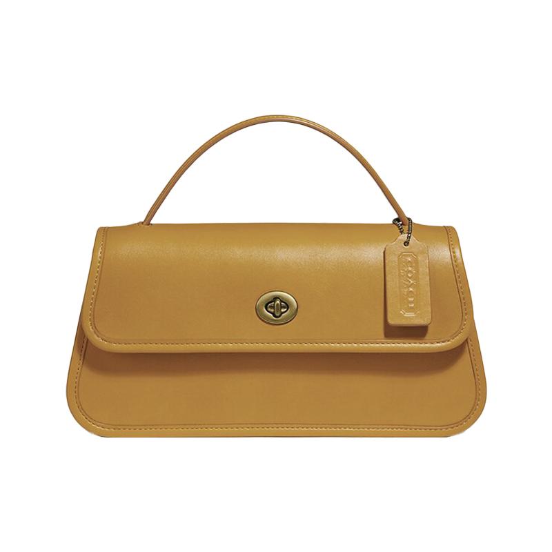 COACH Turnlock 18 Signature Logo Charm Leather Shoulder Crossbody Clutch Large Women's Yellow