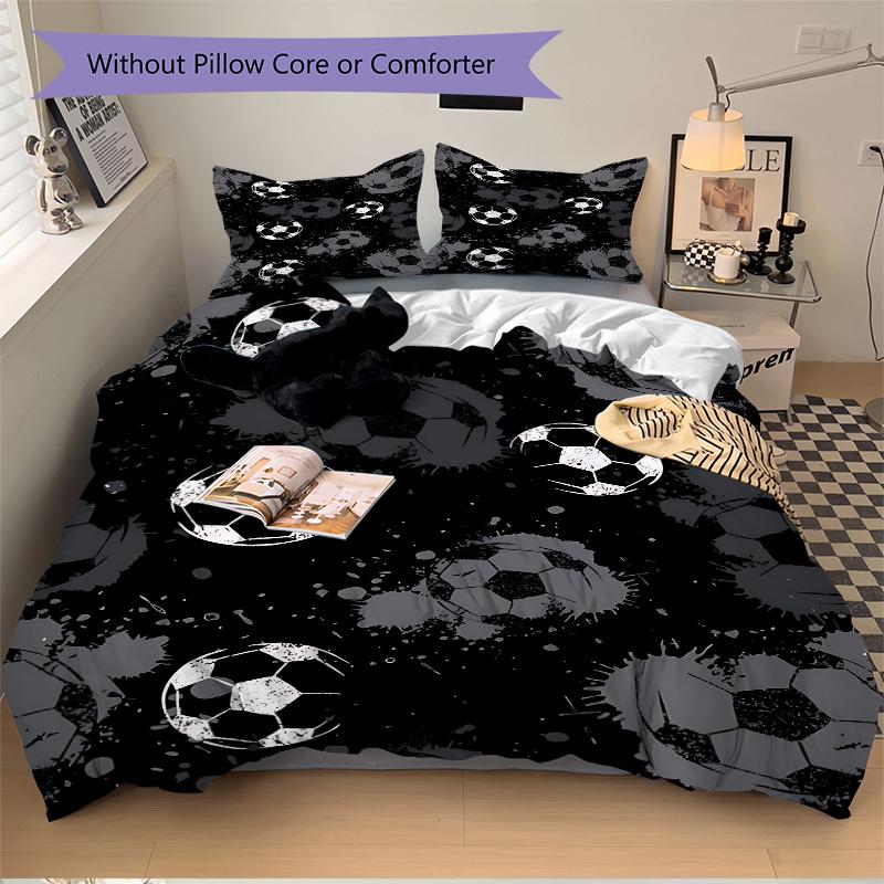 3pcs Soccer Balls Bedding Set, Includes 1 Comforter + 2 Pillowcases, Without Pillow Inserts, Soft Comfortable, Lightweight Breathable, Print