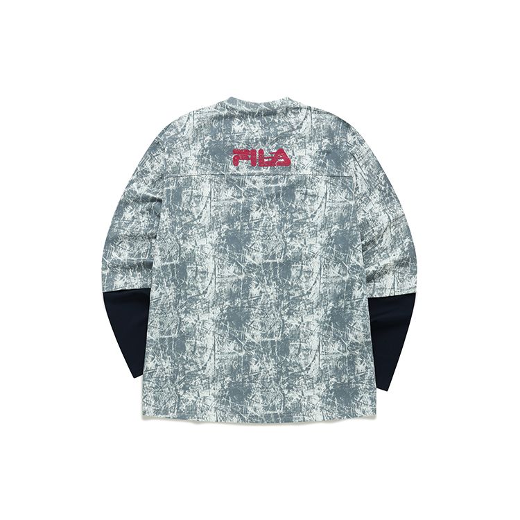 Fila Fusion Фейковая двухслойная футболка с длинным рукавом тай-дай, парный стиль, Размытая память, Унисекс Топы T11U146204F-WT