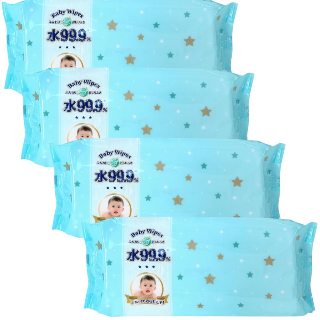 Fluffy Plus Baby Made In Hyaluronic 70 4 Packs 99.9% Water, Wipes, Additive-Free, Japan, Acid, Wipes,