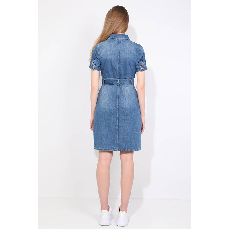 Blue White Женское джинсовое платье с коротким рукавом