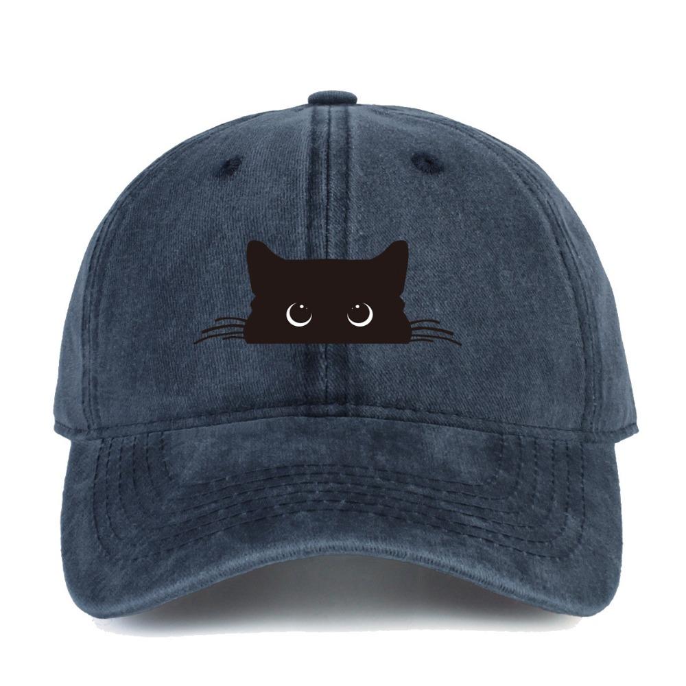 Sweet Cartoon Baseball Hat Peaked Cap Cotton Baseball Cap Simple Cat Print Baseball Cap Outdoor