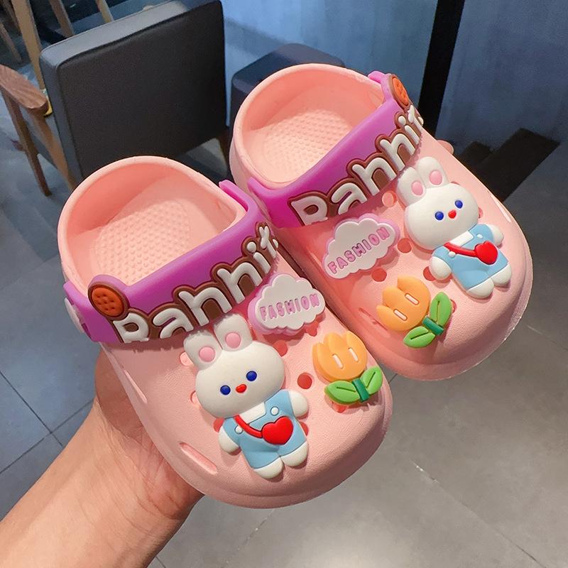 Детские тапочки с плюшевым мишкой и кроликом из мультфильма, летние женские противоскользящие домашние сандалии и тапочки, мужская и детская обувь