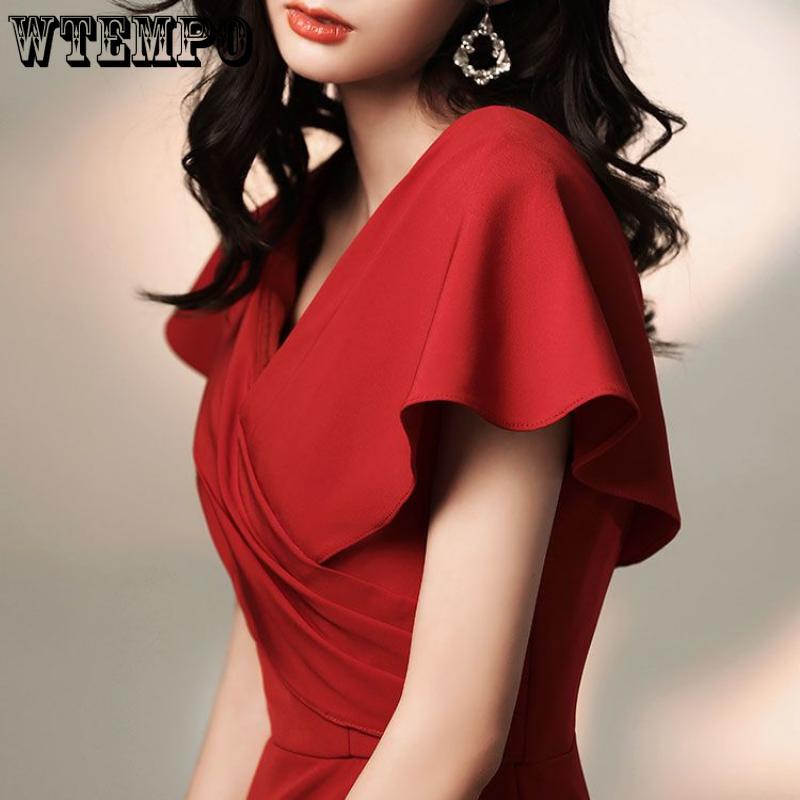 WTEMPO Женское платье, сексуальное платье с высокой вилкой и низким вырезом, платье с рыбьим хвостом, облегающее платье с талией и бретельками, полое вечернее платье