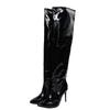 Women Fashion Faux Leather Thigh High Boots Nightclub Style Sexy Anti-Slip Prom Shoes Pointed Toe Long Boots