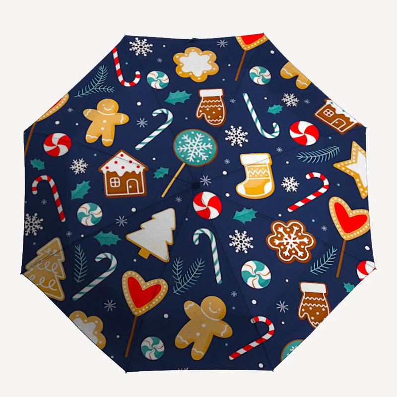 1pc Christmas Cookies Automatic Open/Close Umbrella with One-Touch Button, Compact Folding Canopy, Sturdy 8-Rib Windproof Design -112