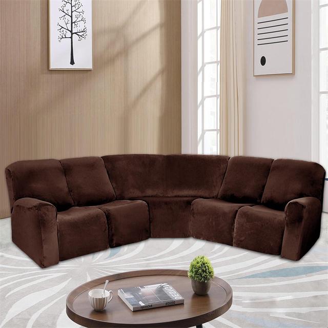 5 Seater Recliner Sofa Covers Stretch Velvet Sectional L Shape Sofa Slipcovers For Living Room Couch Furniture Protect Cover