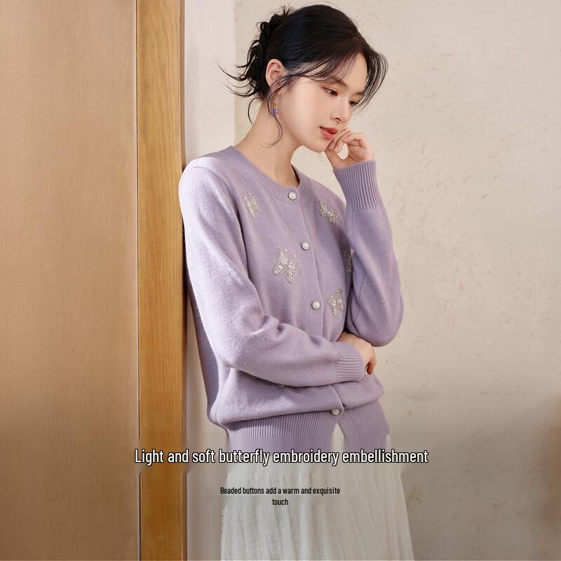 Xiangying Women's Embroidered Button-Front Sweater