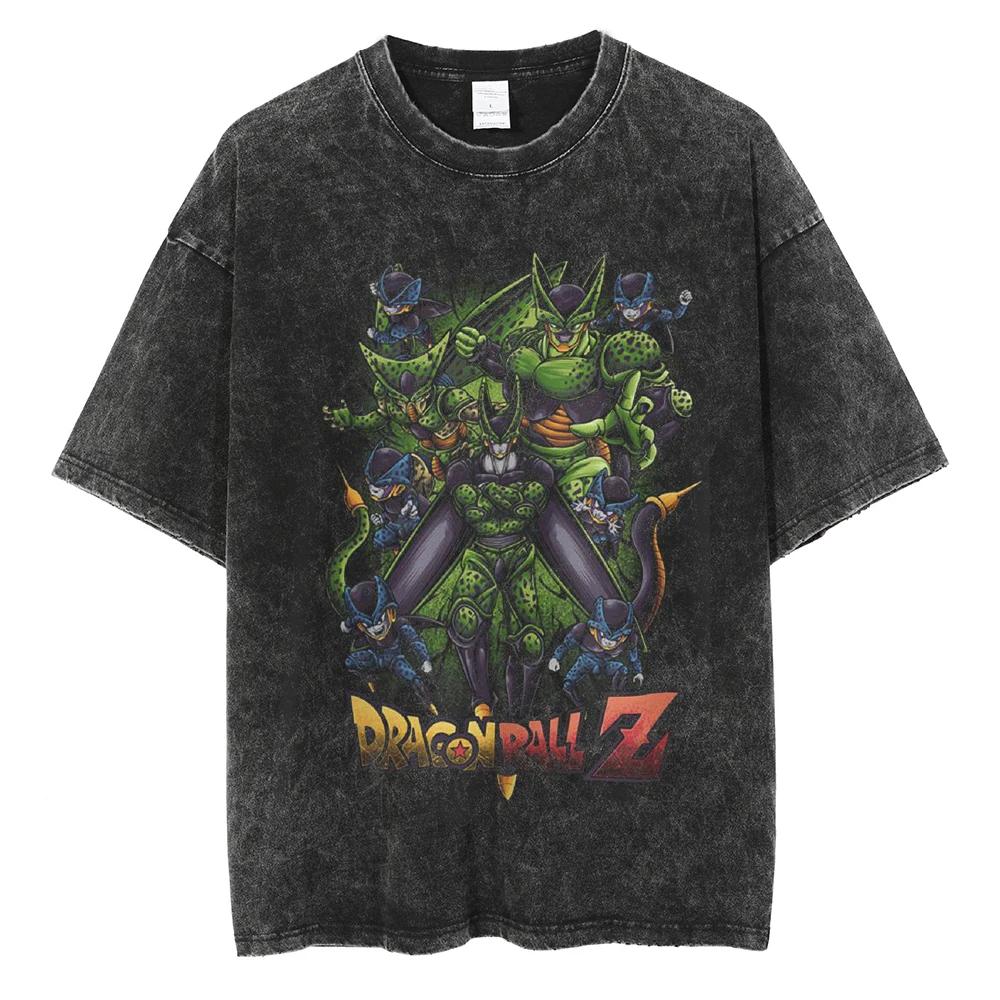 Men Hip Hop Streetwear T Shirt Dragon Ball Graphic T Shirt Cotton Loose Short Sleeve Black Washed Tshirt Oversize Harajuku