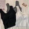 Korean Style Pure Cotton Camisole Vest Fixed Cup with Chest Cushion Sleeveless Short Top for Wearing on The Outside and On The Inside