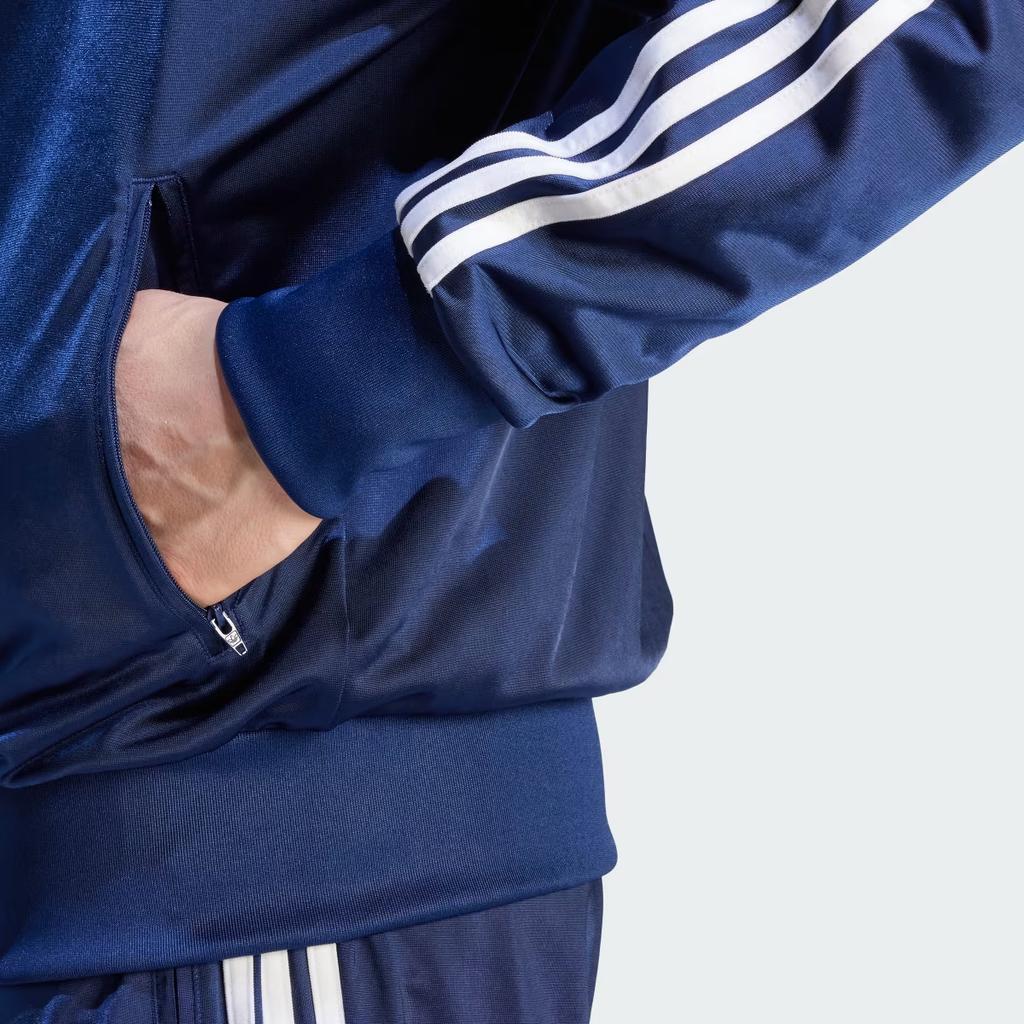 Adidas Originals Solid Color Stand Collar Striped Slim Fit Long Sleeve Jacket Men Jackets Navy IN4682