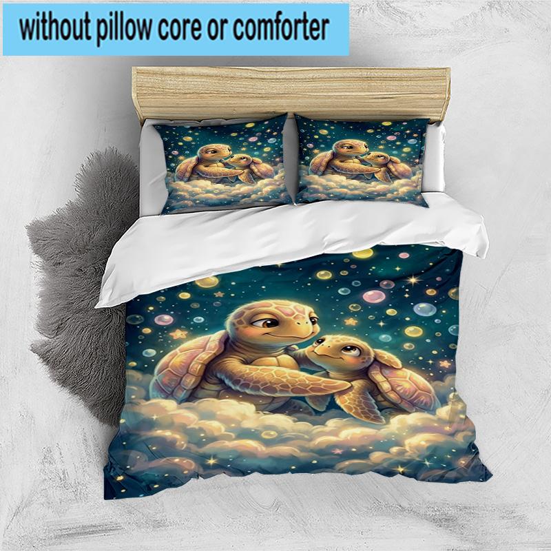 Underwater two Sea Turtles 3pcs Bedding,Including 1pc Duvet Cover And 2pcs Pillowcases Perfect for Christmas,Ideal for Bedroom, Dormitory