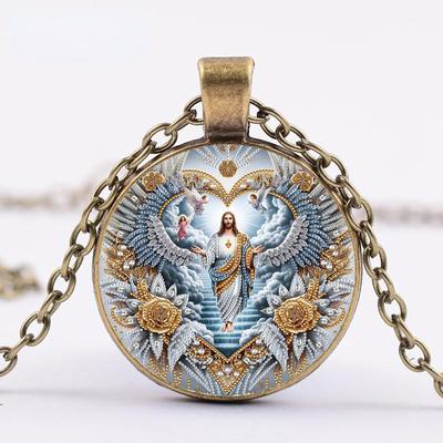 Винтажная подвеска с изображением Иисуса, христианская стеклянная подвеска с Иисусом, модные аксессуары, подходящие для повседневной носки