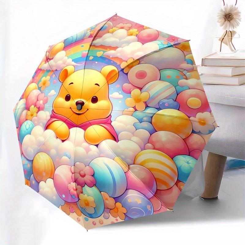 Disney Winnie-the-Pooh,Rainbow,Clouds Manual Opening and Closing Umbrella - 8-Rib Reinforced Folding Design, Lightweight and Portable, Suita