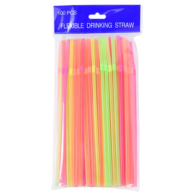 100-600Pcs Colorful Disposable Plastic Straws Neon Bendable Cocktail Drinking Straw Wedding Birthday Party Christmas Supplies