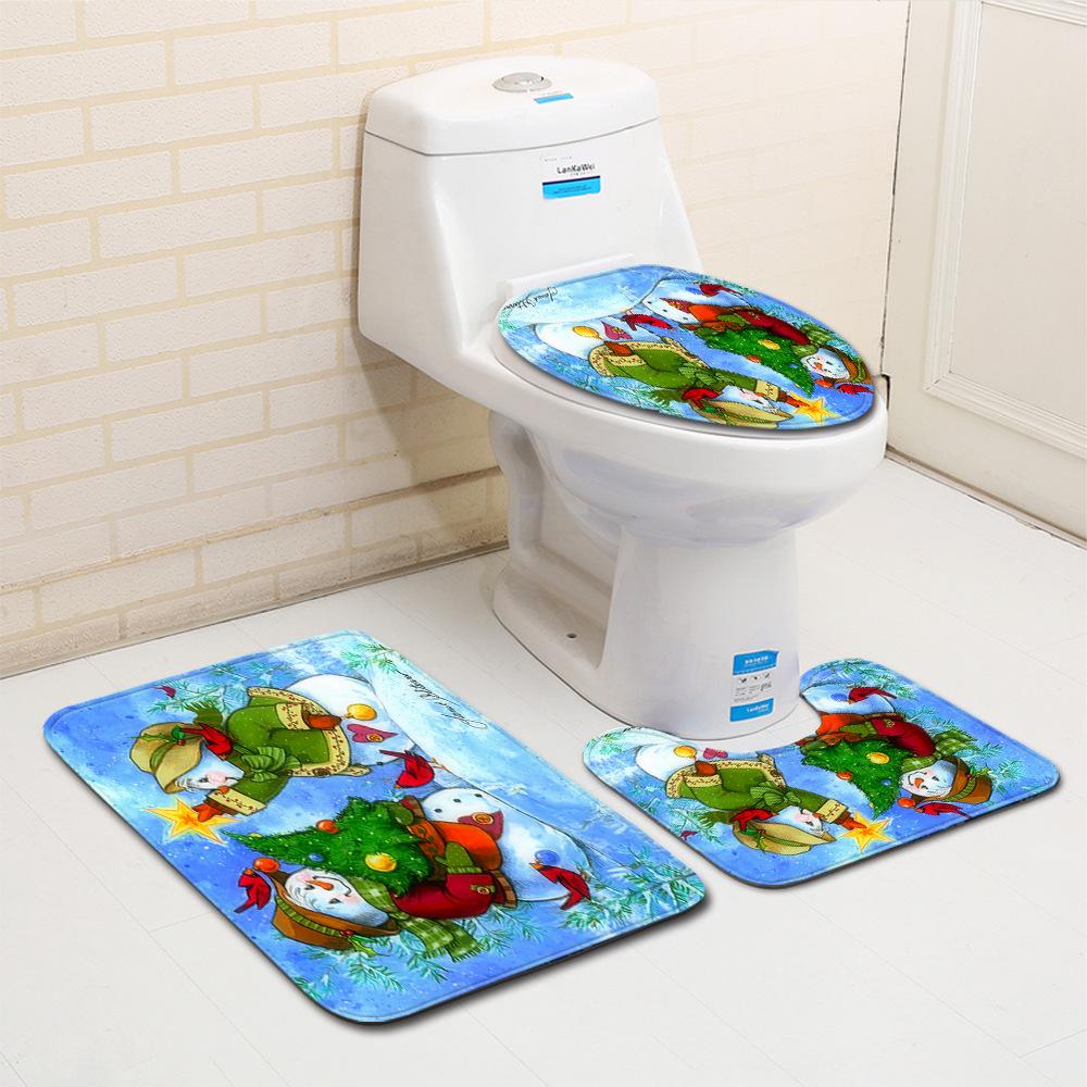 Рождественский коврик для ванной, туалетный трехпредметный набор