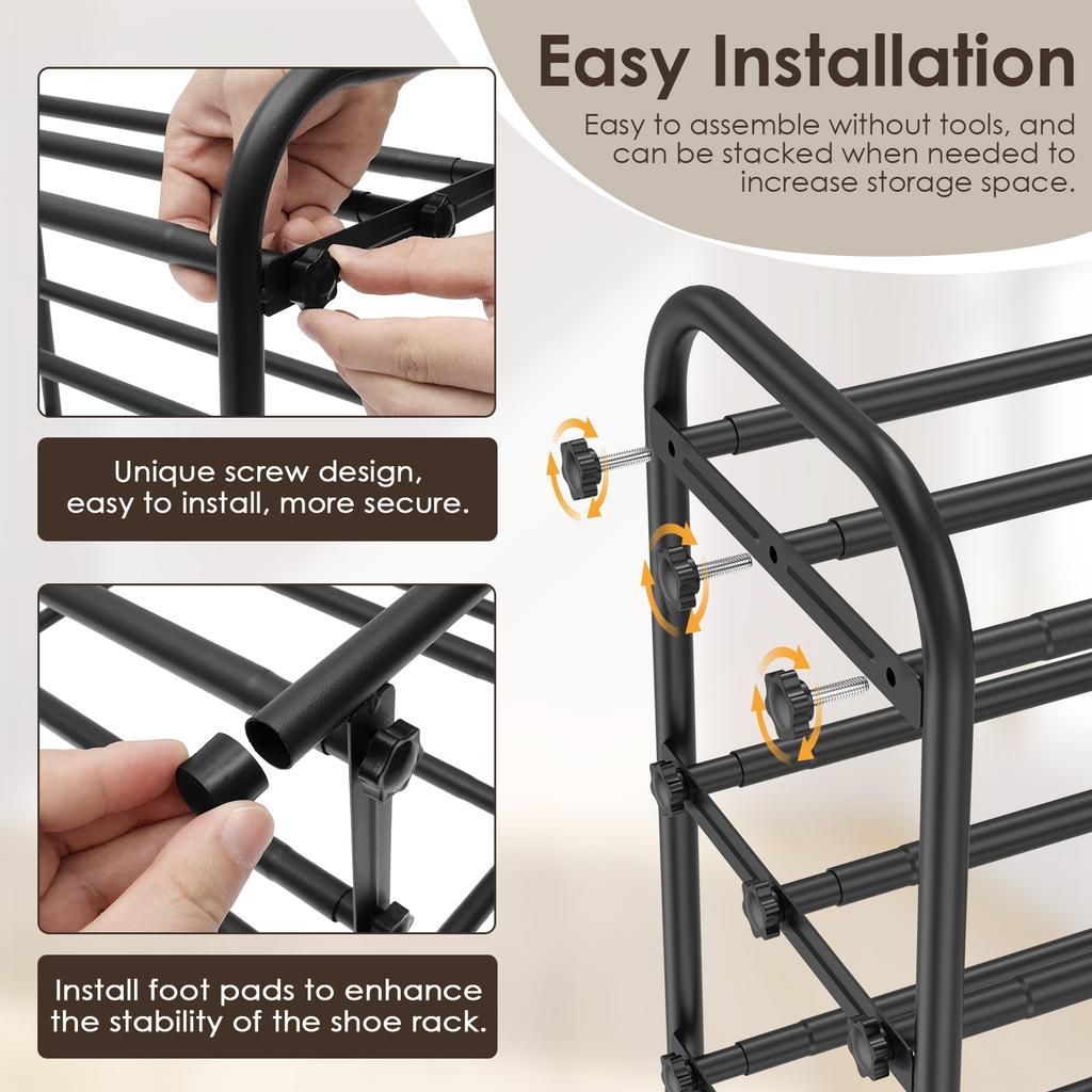 3-ярусная расширяемая металлическая обувница, бытовая многоярусная телескопическая полка для хранения обуви, для прихожей, коридора, дверного пространства, экономящая место