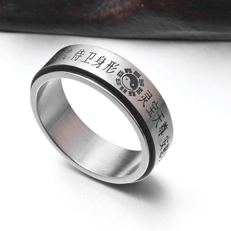 National Style Clean Titanium Steel Rotary Ring Antique China Chic Stainless Steel Jewelry