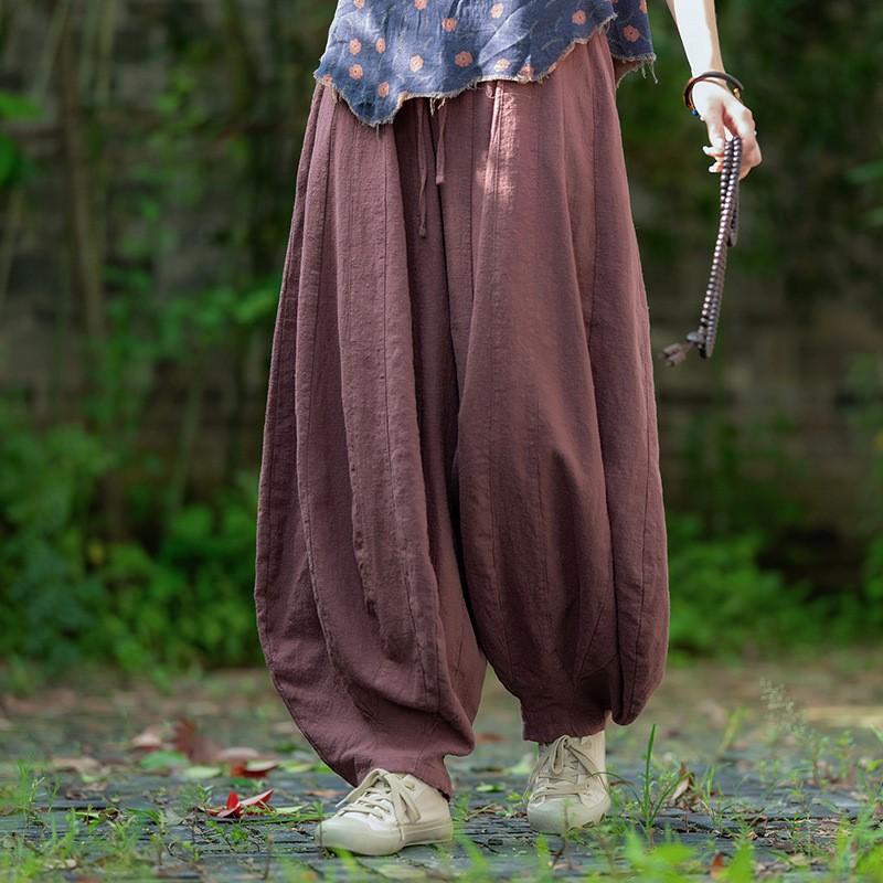 Johnature Женские винтажные высококачественные шаровары, однотонные свободные осенние брюки с эластичной резинкой на талии