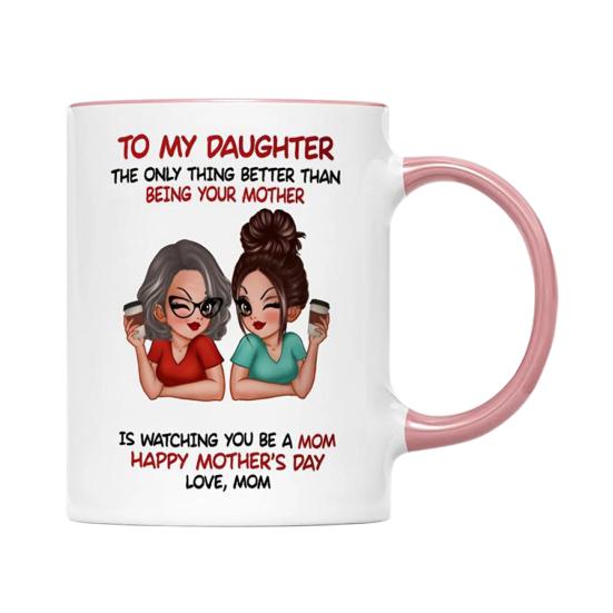 Ceramic Mug for Daughter Personalized Coffee Cup with Non-Slip Handle High-Temperature Fired Multi-Use Gift for Mother's Day Birthday