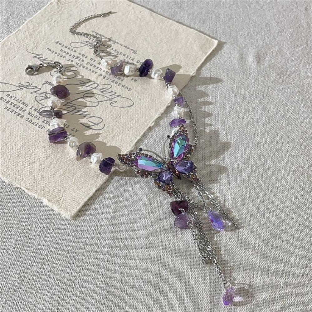 Регулируемое ожерелье-бабочка со стразами, преувеличенное женское колье-чокер с жемчугом и кристаллами для девочек