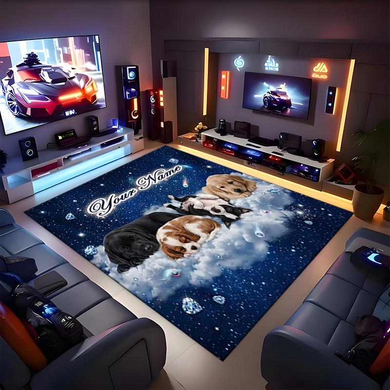 1PC Custom Name Space Puppies Cloud Theme Floor Mat Ideal for Living Room, Game Rooms, Office, Bedroom,Floor Mat Playful Design