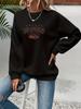 Women's autumn and winter casual wide pine mountain and letter pattern print warm and velvet long sleeved round neck sweatshirt