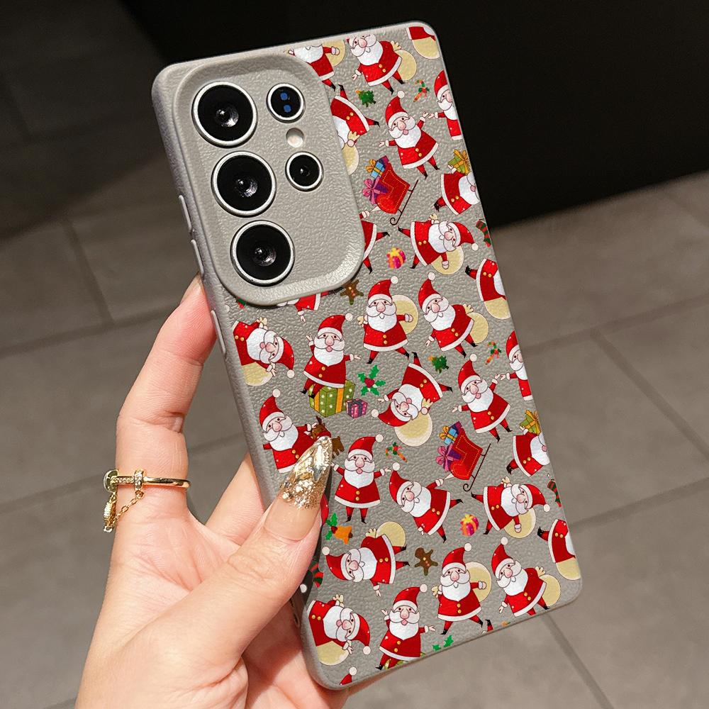 Samsung A07 Xiaomi Redmi 13C 14C для iPhone 17 Pro Max Infinix Realme Чехлы для телефонов Мягкий коричневый Кожаный узор TPU Чехол NY59 Санта Клаус С Новым Годом