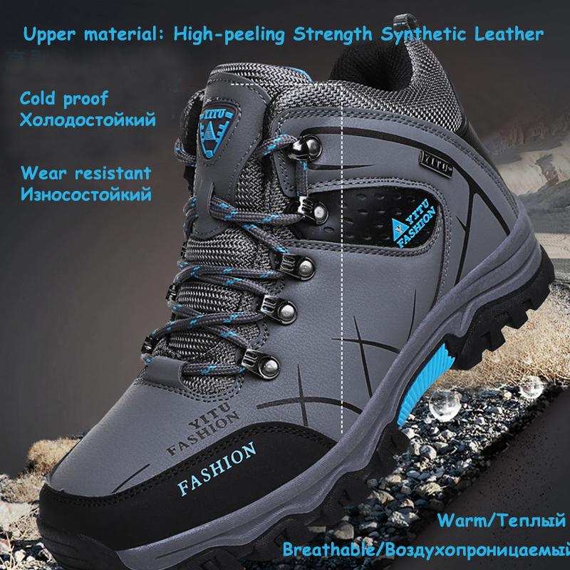 Зимние мужские походные ботинки, теплые непромокаемые зимние ботинки, кожаные кроссовки, мужская уличная спортивная обувь, большие размеры 39-47