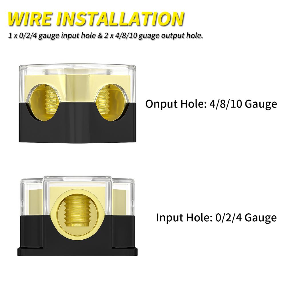 2 Way Power Distribution Block 0/2/4 AWG Gauge in 4/8/10 Gauge Out Car Audio Stereo Amp Distribution Connecting Block