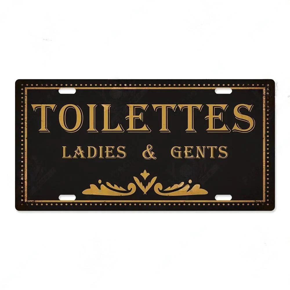 High Definition Metal Tin Sign Vintage Toilet Restroom License Plate Style Signs Set Retro Wall Art Decor for Home Bar Garage Ba