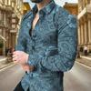 Men Spring Summer Shirt Turn-down Collar Single-breasted Slim Fit Long Sleeve Buttons Soft Breathable Flower Print Mid Length Men Top