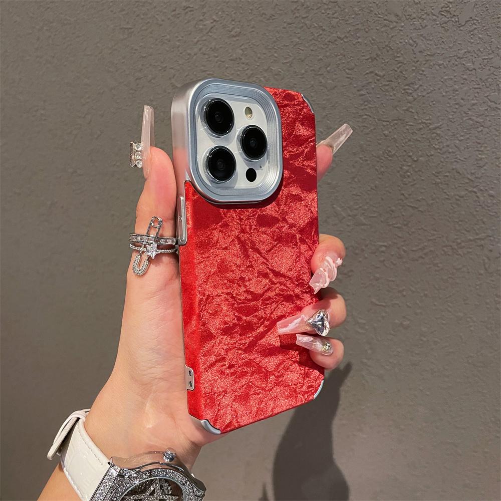 Titanium Gray Glacial Pattern Leather Phone Case for iPhone 16 15 14 13 12 11 Pro Max Full Shockproof Plating Hard Back Cover