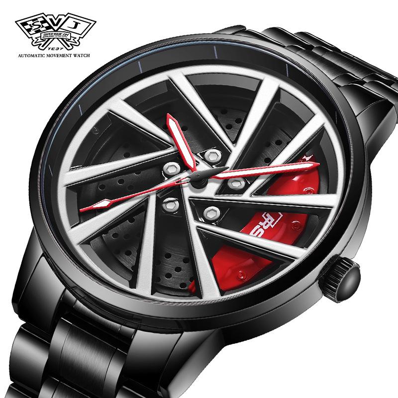 SVJ Brand Wheel Hub Watch Men 360° Rotating Three-dimensional Hollowed Out Car Modification Table Conceptual Luminous Watch