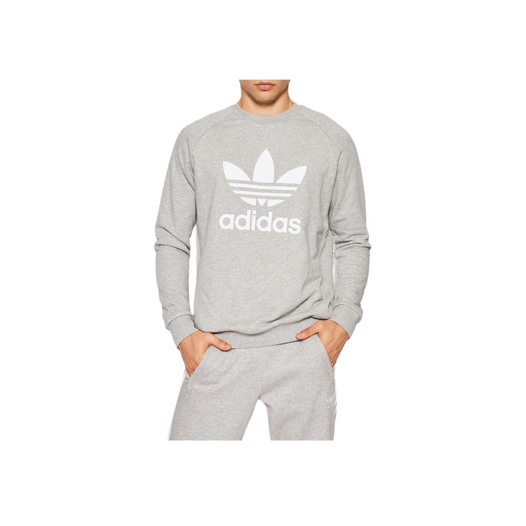 Adidas Толстовка с круглым вырезом и принтом логотипа бренда спереди, мужские топы серого цвета H06650