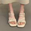 Fashion 2025 New Pleated Square Toe Heeled Slippers Women's Elegant Summer Sandals Designer Comfort Pumps Fairy Soft Sandalias De Mujer