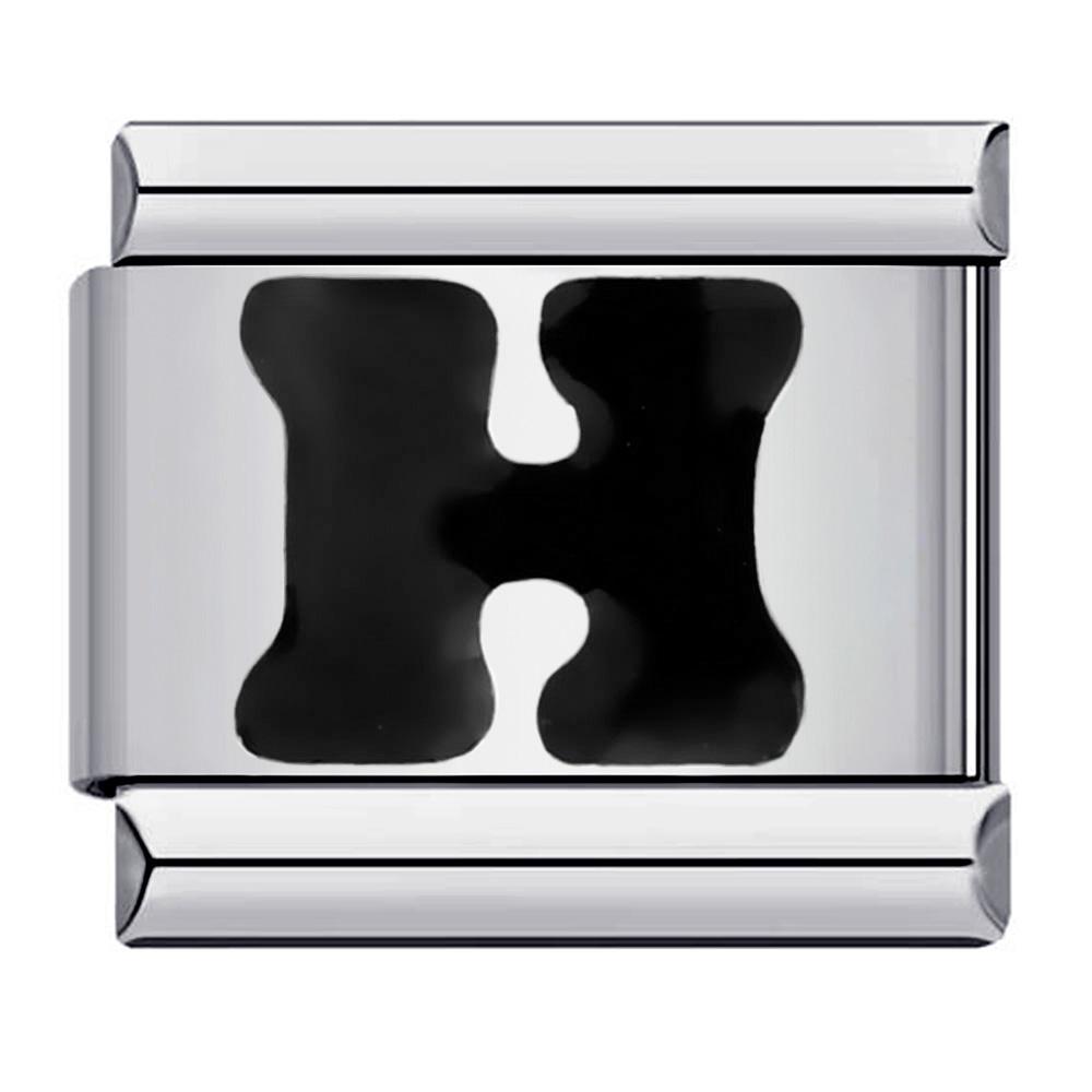 Глазурь черная 26 английских букв AZ итальянские звенья шарм подходит 9 мм нержавеющая сталь женщины мужчины браслет DIY изготовление ювелирных изделий