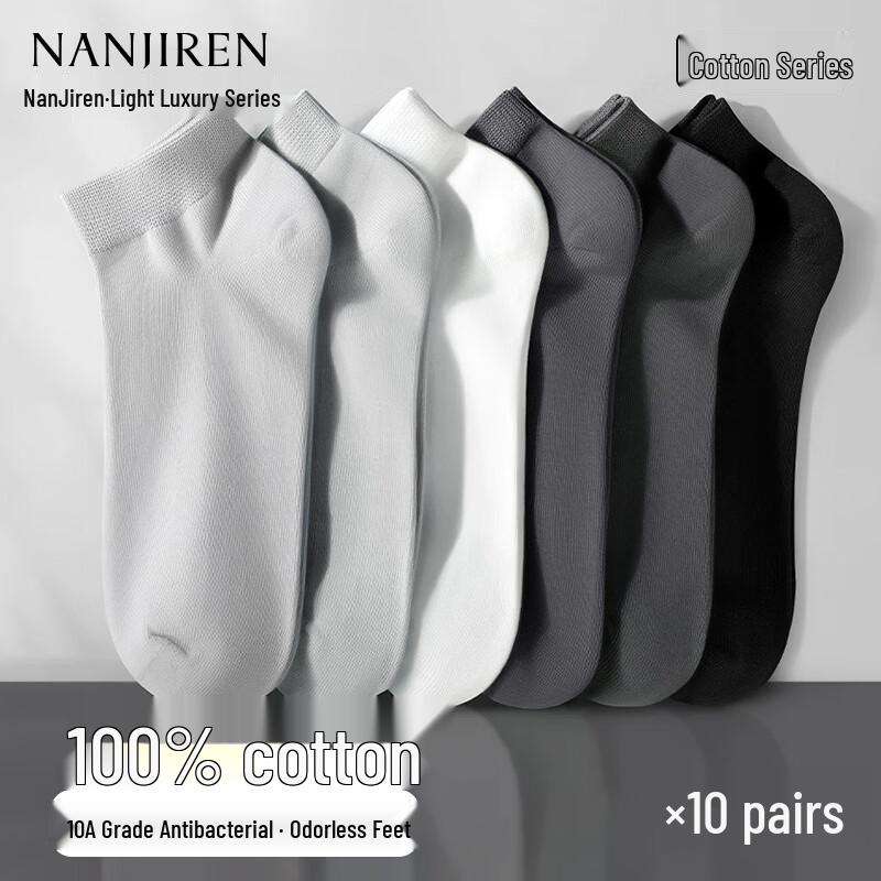 Nanjiren Мужские дышащие носки-лодочки из 100% хлопка с защитой от запаха (10 пар)