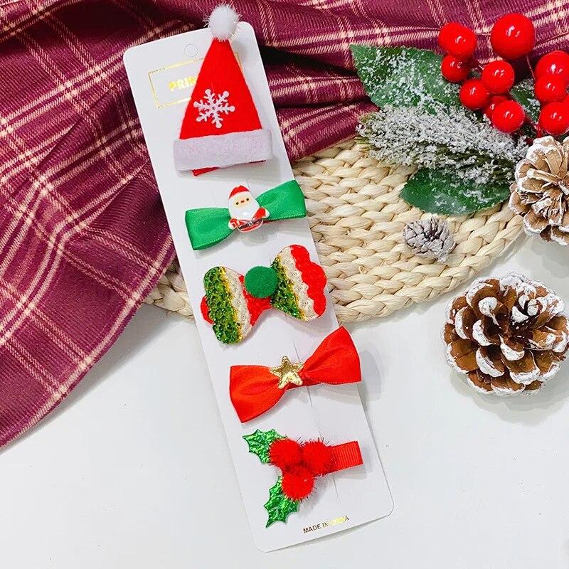 Рождественский бант с изображением лося, набор заколок для волос, милые заколки для волос с героями мультфильмов, заколки с боковым зажимом, головные уборы, детские аксессуары для волос для девочек, подарки на вечеринку
