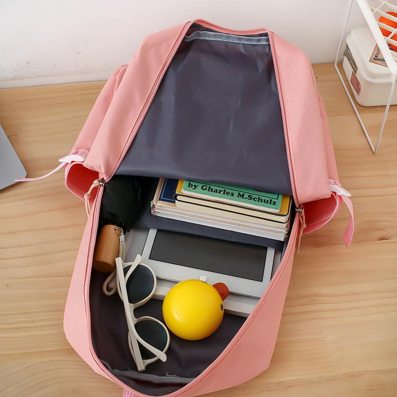 Рюкзак большой емкости, школьный однотонный рюкзак из четырех предметов для женщин