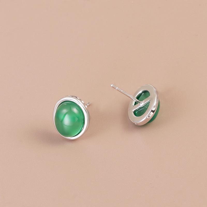 Серьги из стерлингового серебра S925 в форме яйца с зеленым халцедоном - Элегантные, Ретро, Универсальные женские аксессуары ко Дню матери.