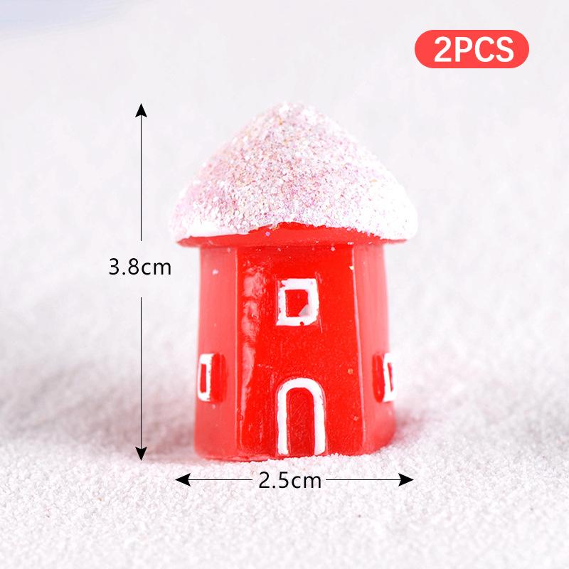 2/4PCS Christmas House Snow Scene Decoration Candy Red Cake House Ornament Resin Craft Gift