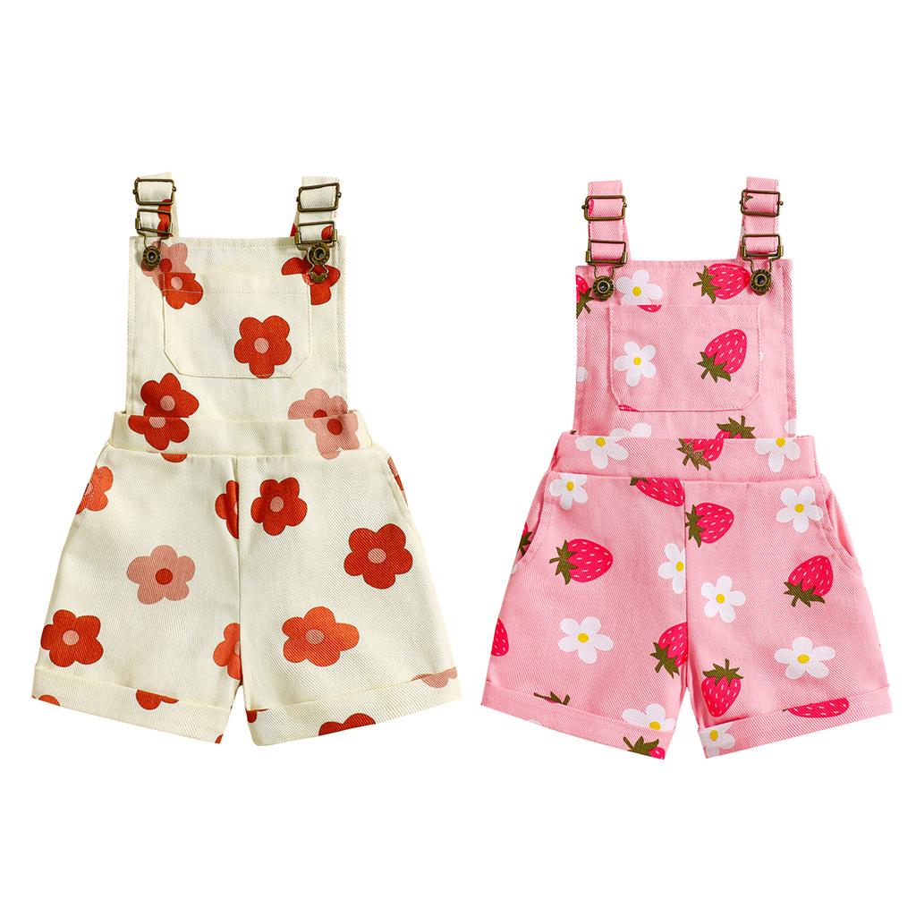 Джинсовый комбинезон для маленькой девочки с цветочным/клубничным принтом, джинсовый комбинезон с подтяжками на бретелях и шортами