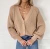 2025 Autumn/Winter Women's V-Neck Solid Color Loose Knit Cardigan