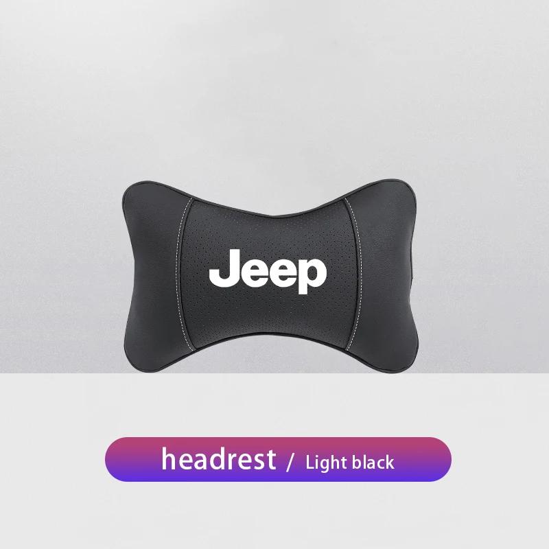 For Jeep Car Seat Neck Pillow Leather Headrest Lumbar Waist Support For Jeep Grand Cherokee Wrangler JK Gladiator Compass Ren