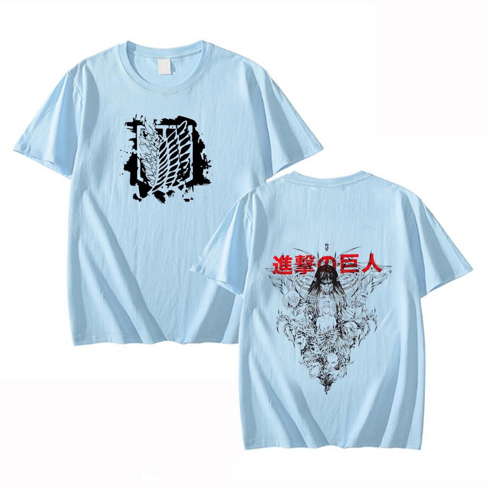 Аниме Атака Титанов Футболки Мужские Высококачественный Хлопок Shingeki No Kyojin Футболка Короткий Рукав Манга Эрен Микаса Топы Футболки