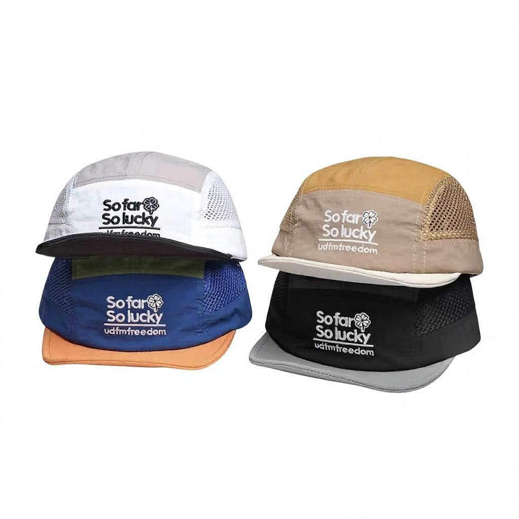 Summer Light Quick-drying Color Matching Letter Unisex Outdoor Breathable Mesh 5-Panel Adjustable Five-piece Sunshade Short Brim